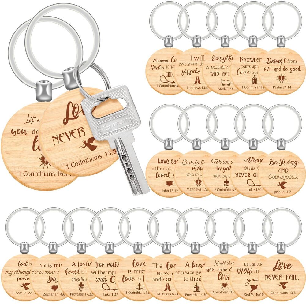 9627 100 Pack Bible Verse Keychain Bulk Christian Gifts Wooden Key Chain